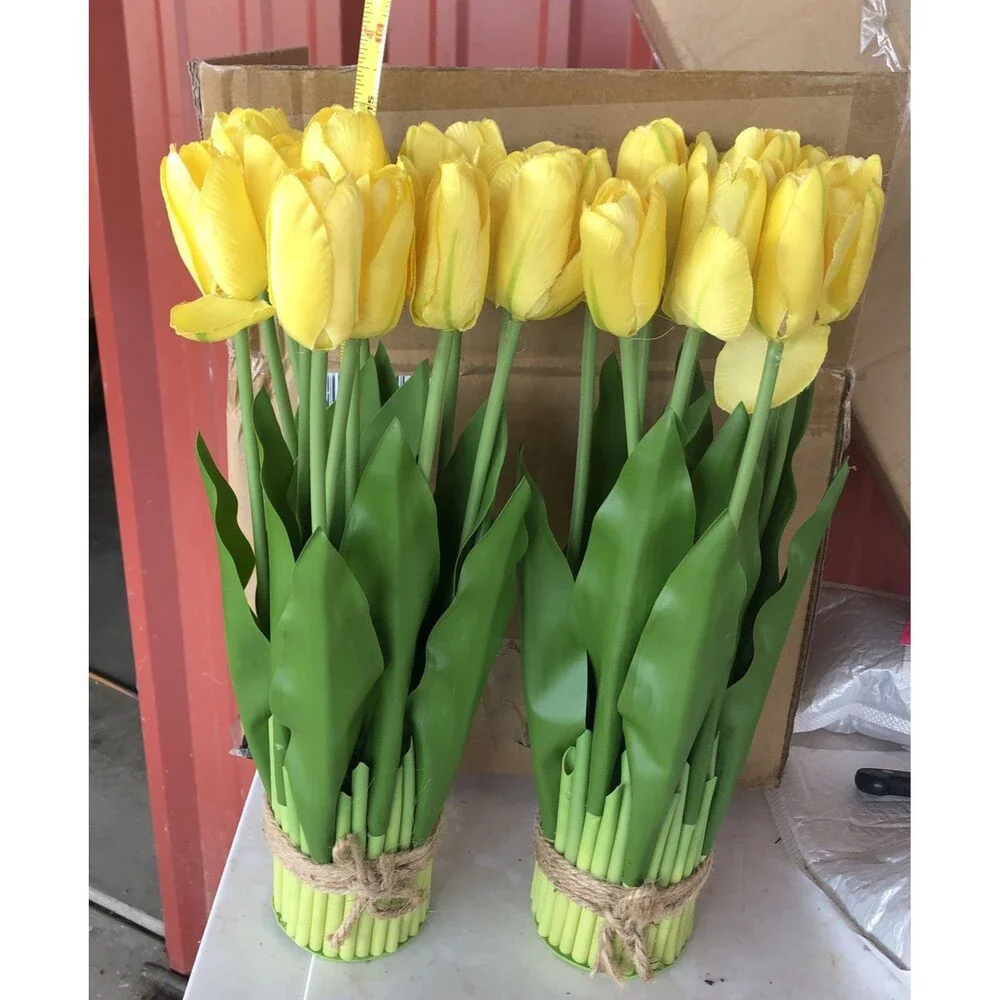 Set of 2 Artificial Yellow Tulip Standing Bunch 14